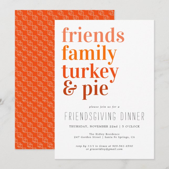 Invitation Typographie moderne | Soirée Thanksgiving (Devant / Derrière)