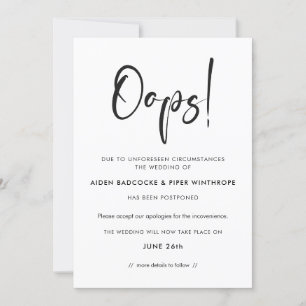 Invitation Typographie moderne tendance Oops mariage mise à j