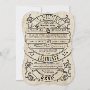 Invitation Typographie moderne vintage Mariage en bois