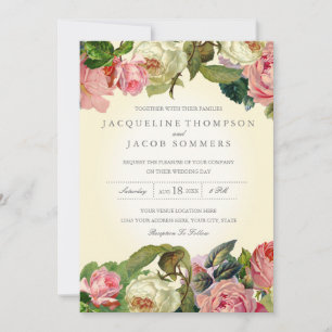 Invitation Typographie MODERNE Vintage Rose Floral Mariage