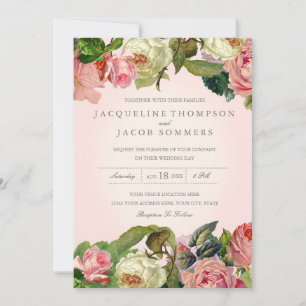 Invitation Typographie MODERNE Vintage Rose Floral Mariage