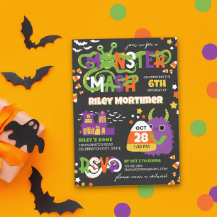 Invitation Typographie Monster Mash Enfants Anniversaire Hall