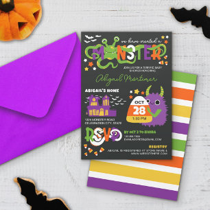 Invitation Typographie monstre neutre Baby shower d'Halloween