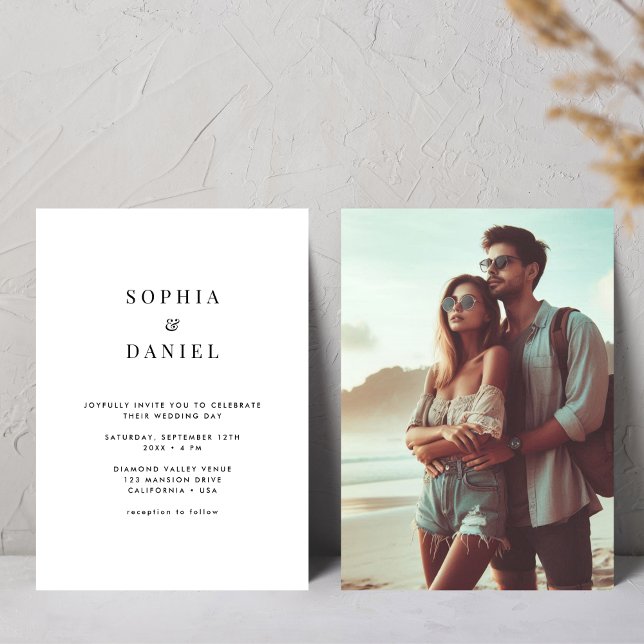 Invitation Typographie noir & blanc moderne Mariage photo (Créateur téléchargé)