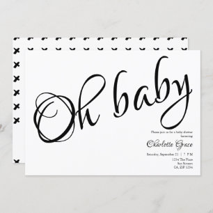 Invitation Typographie Noir Blanc Oh Baby shower Coeur Baiser