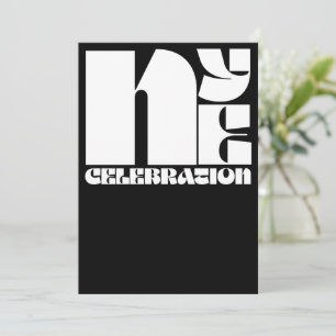 Invitation Typographie noir blanc rétro fête de la Réveillon