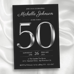 Invitation Typographie noir et argent 50e anniversaire