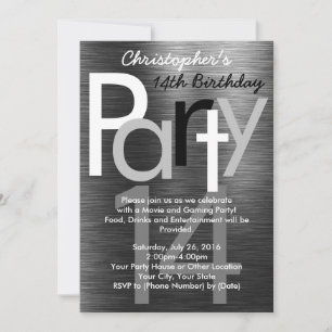 Invitation Typographie noir et blanc Ado Boy Birthday Party