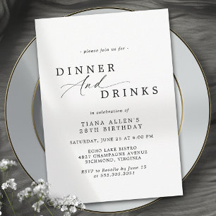 Invitation Typographie noir et blanc Dîner d'anniversaire adu