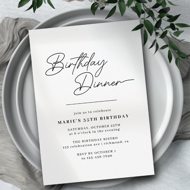 Invitation Typographie noir et blanc Dîner d'anniversaire mod (Créateur téléchargé)
