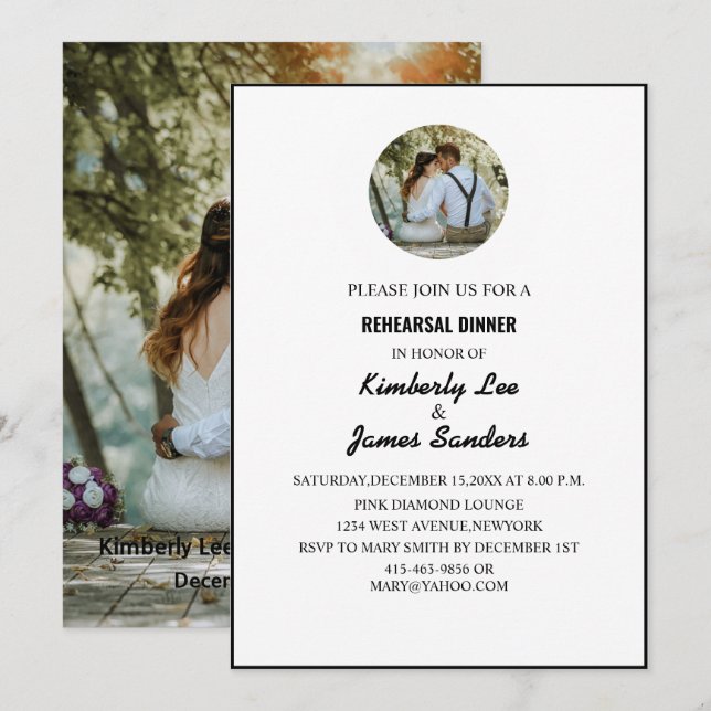 Invitation Typographie Noire Et Blanc Dîner De Répétition Pho (Devant / Derrière)