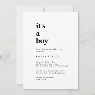 Invitation Typographie noire moderne C'est un Baby shower gar