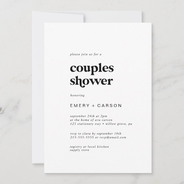 Invitation Typographie Noire moderne Couples Douche (Devant)