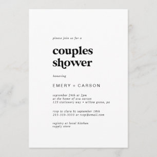 Invitation Typographie Noire moderne Couples Douche