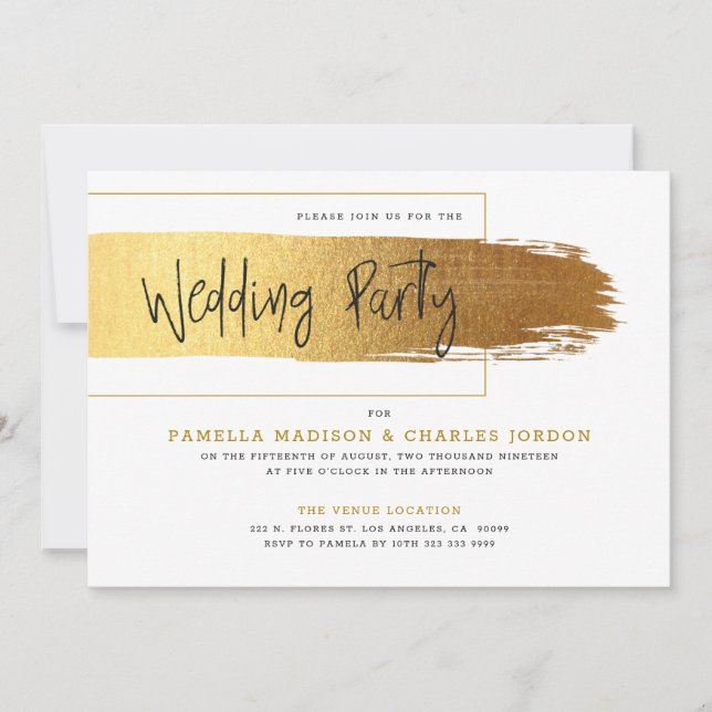 Invitation Typographie noire or moderne brushstroke (Devant)
