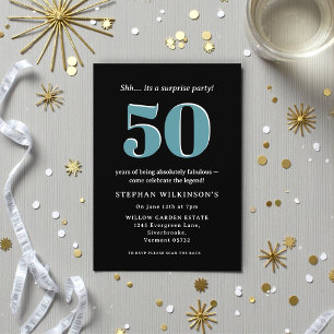 Invitation Typographie noire sarcelle moderne Fête surprise p
