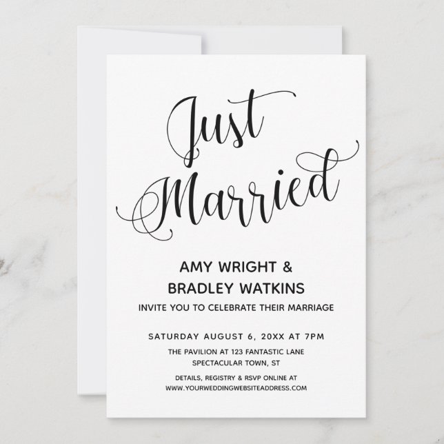 Invitation Typographie « Nouvellement Mariés » Réception de M (Devant)