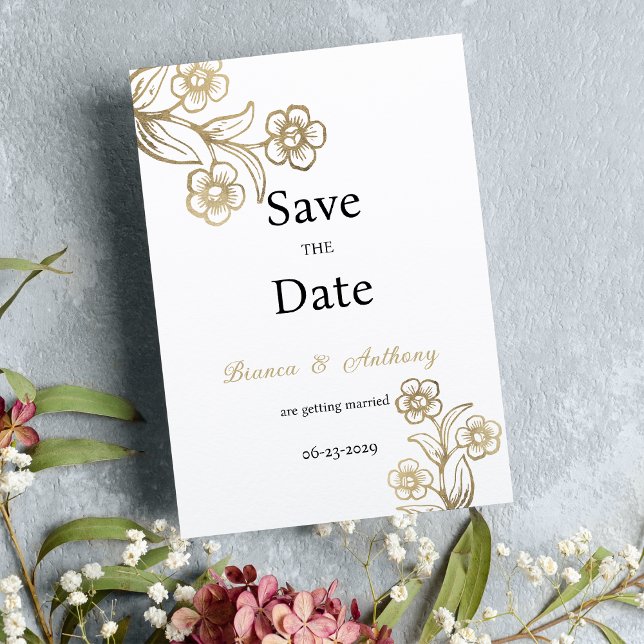 Invitation Typographie or blanc de luxe floral Enregistrer la (Luxury white gold typography floral Save the Date )