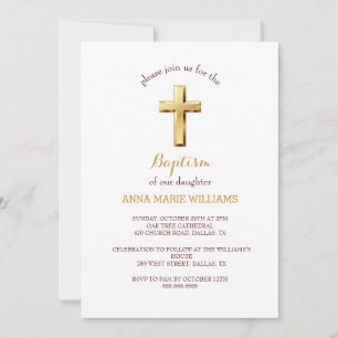 Invitation Typographie Or Chic Minimaliste Croix Baptême
