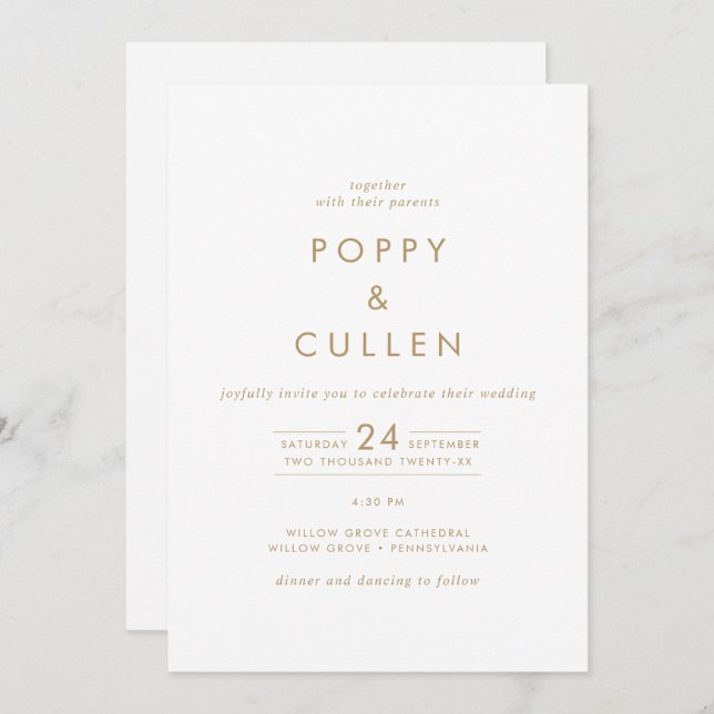 Invitation Typographie Or Chic tout en un Mariage (Devant / Derrière)