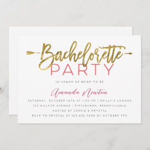 Invitation Typographie or et rose moderne Bachelorette