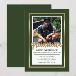 Invitation Typographie or et vert foncé   Diplôme photo