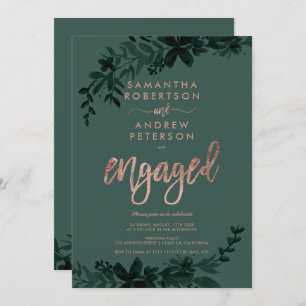 Invitation Typographie or rose Floral green fiançailles