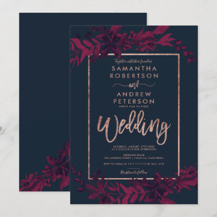 Invitation Typographie or rose Marine florale rouge mariage