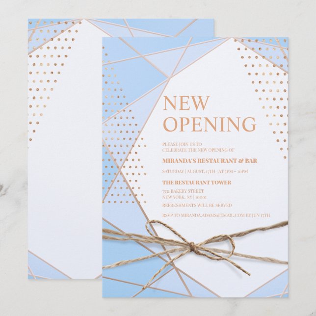 Invitation Typographie parties scintillant or Restaurant NOUV (Devant / Derrière)