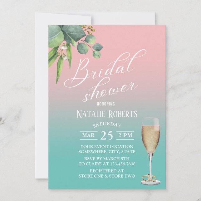 Invitation Typographie Pastel Pink Turquoise Foliage Fête des (Devant)