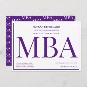 Invitation Typographie Purple White MBA Graduation Party