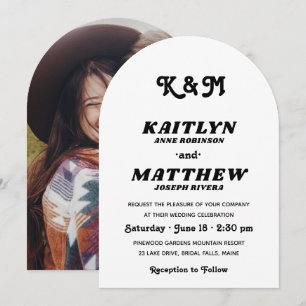 Invitation Typographie Rétro Élégante Photo de Mariage Monogr