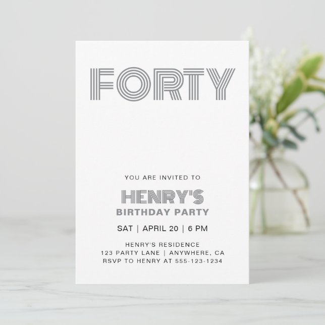 Invitation Typographie Rétro Moderne Chic 40e Anniversaire (Debout devant)
