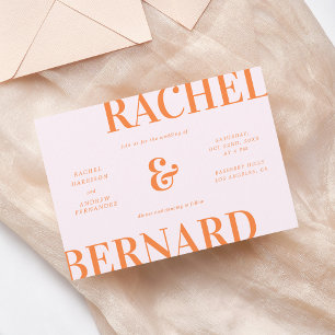 Invitation Typographie rétro rose et orange QR Code Mariage