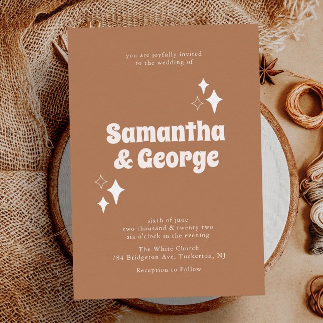 Invitation Typographie rétro Tons de Terre Mariage moderne (Créateur téléchargé)