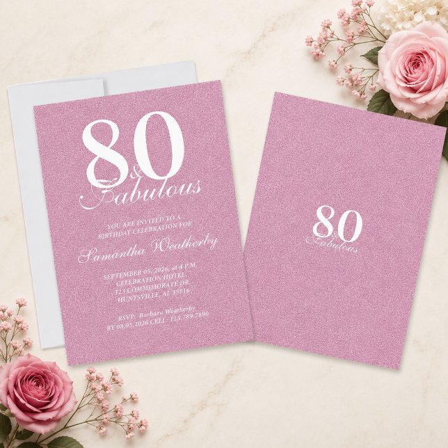 Invitation Typographie rose 80 ans anniversaire fabuleux (Pink 80 Fabulous Birthday Typography Invitation)