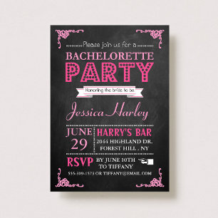 Invitation Typographie rose Chalkboard Bachelorette