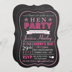 Invitation Typographie rose Chalkboard Hen Party
