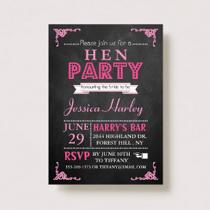 Invitation Typographie rose Chalkboard Hen Party