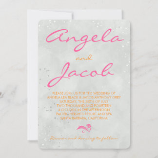 Invitation Typographie rose chaud Mariage gris orange