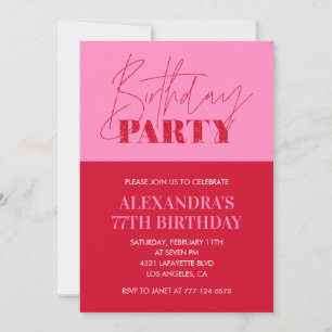 Invitation Typographie rose chic moderne pour une fête d'anni