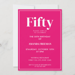 Invitation Typographie rose et blanc moderne 50e anniversaire