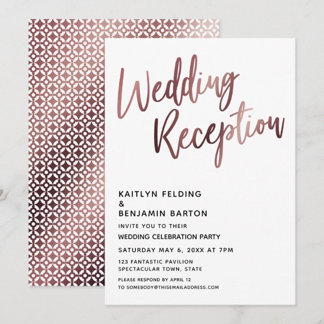 Invitation Typographie Rose Gold pour Réception de Mariage (Devant / Derrière)