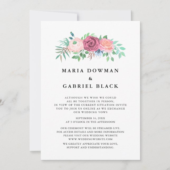 Invitation Typographie rose gracieuse Cérémonie de Mariage vi (Devant)