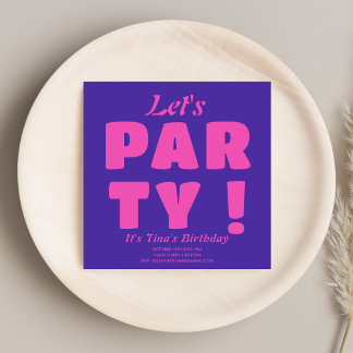 Invitation Typographie rose gras Faisons la fête ! Anniversai