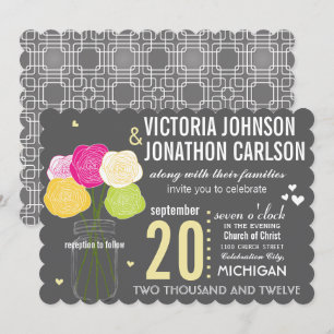 Invitation Typographie rose jaune et rose Mariage moderne