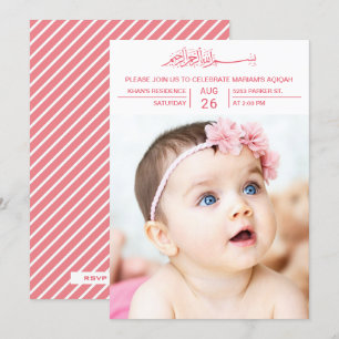 Invitation Typographie rose moderne Baby Girl Photo Aqiqah