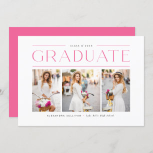 Invitation Typographie rose moderne Photo Collage Graduation