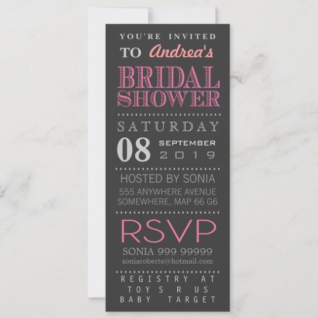 Invitation Typographie rose moderne Wedding shower nuptial lo (Devant)