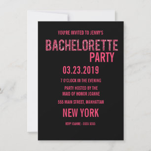 Invitation Typographie rose noire Bachelorette de